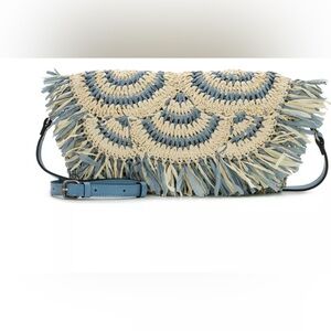 Patricia Nash Loulia Clutch Crossbody Bag - NATURAL/BLUE FOG NWT